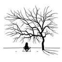 minimalistic hammock between two willow trees with a person in it tattoo design idea