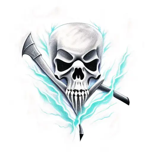 full body Grim Reaper in thunder storm  tattoo design idea