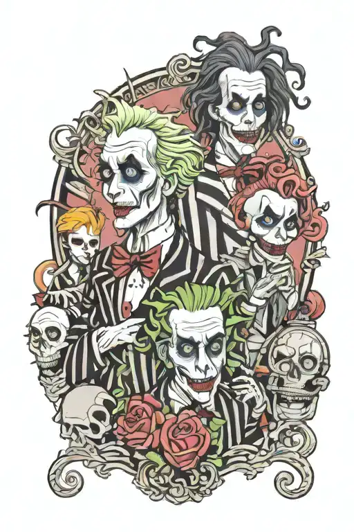 beetlejuice animated and tim burton characters incorporated tattoo design idea