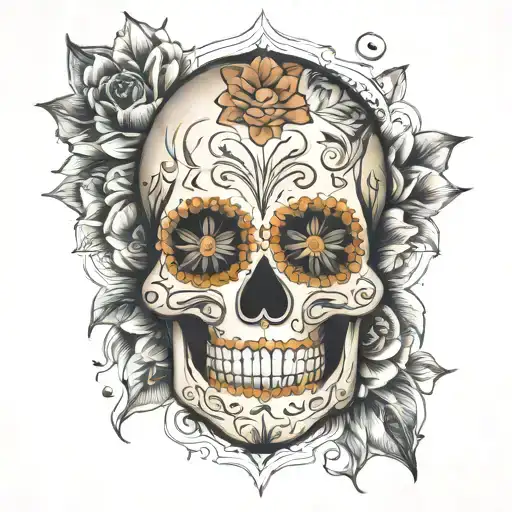 sugar skull with  mandala tattoo design idea