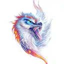 A majestic flaming phoenix fighting a dark mystical wolf  tattoo design idea