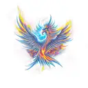 A majestic flaming phoenix fighting a dark mystical wolf  tattoo design idea