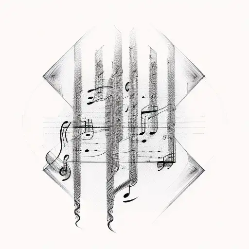 Sheet music flowing into binary code tattoo design idea