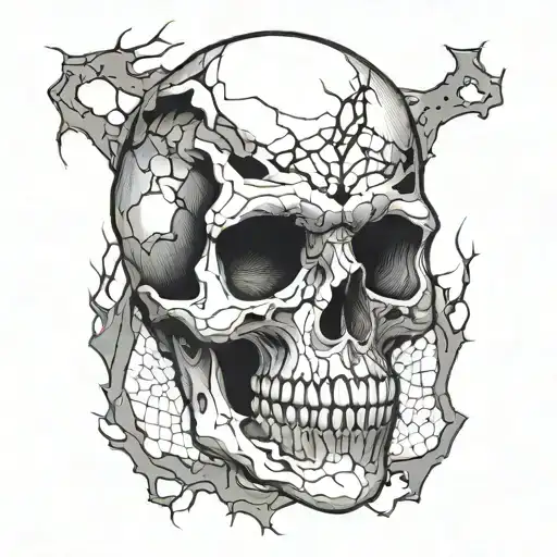 cracked skull face tattoo design idea