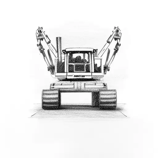 A sketched outline of a Telehandler jcb with construction tools scattered around tattoo design idea
