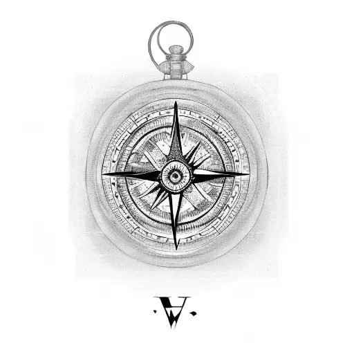 A stylized compass with clock strikes in midnight with the lyrics "You're On Your Own Kid" encircling it tattoo design idea