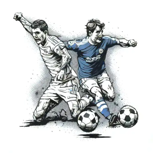 Illustrate a scene from a memorable Ipswich Town FC match in a detailed dotwork style tattoo design idea