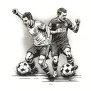 Illustrate a scene from a memorable Ipswich Town FC match in a detailed dotwork style tattoo design idea