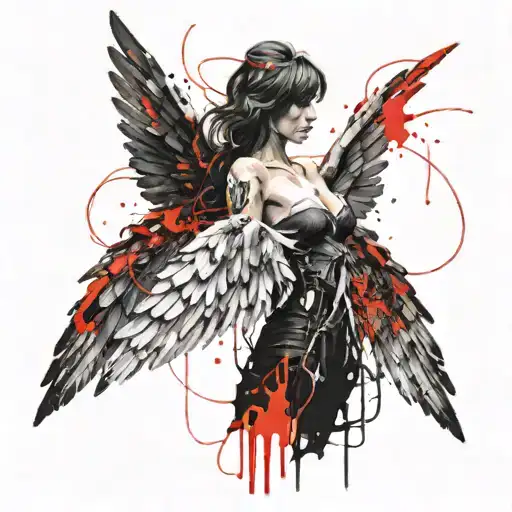 fallen angel with angel wings tattoo design idea