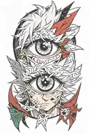 bakugo deku todoroki eye tattoo, black and white with eyes coloured tattoo design idea