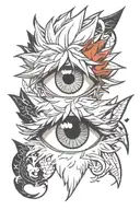 bakugo deku todoroki eye tattoo, black and white with eyes coloured tattoo design idea