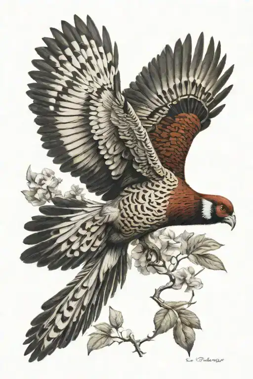 pheasant flying tattoo design idea