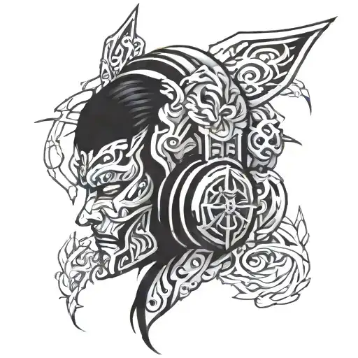kistune oni mask headphone tattoo design idea