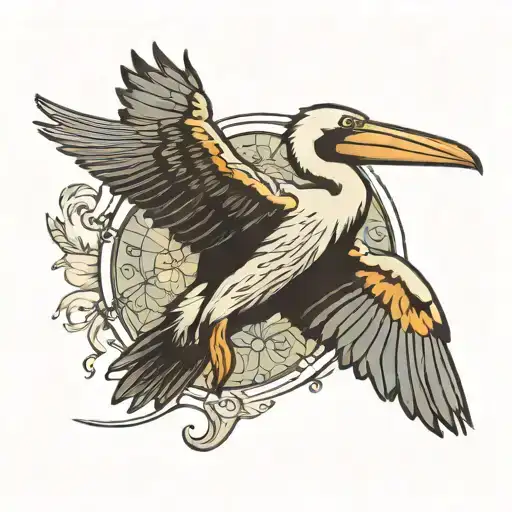 Pelican flying accross tattoo design idea