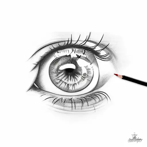 women eye with a pencil drawing itself tattoo design idea