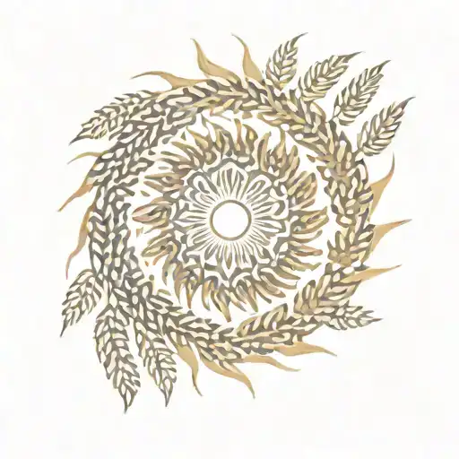 a sun made out of woven wheat into a circle tattoo design idea