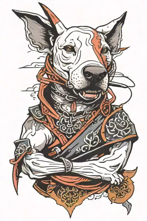 Bull terrier samurai tattoo design idea