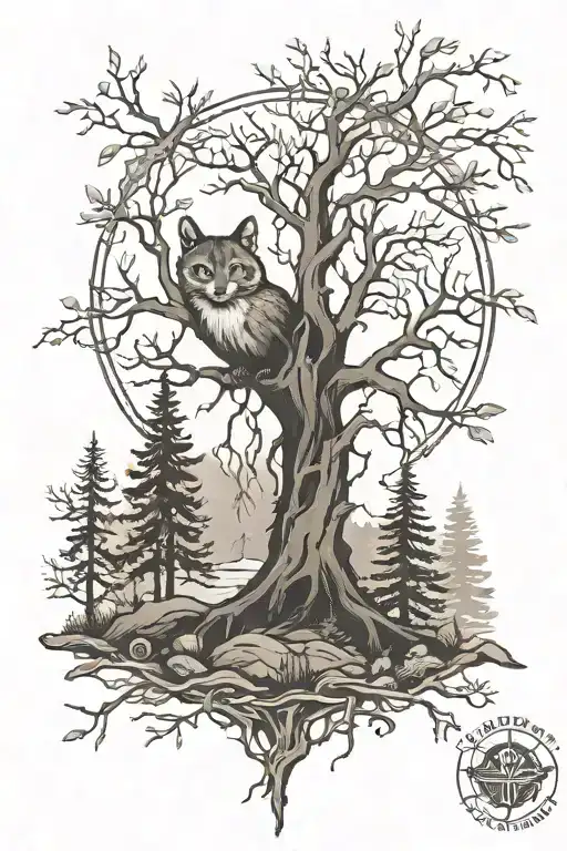 black and grey Misty forest tattoo design idea