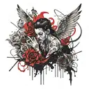 Angel demon evil good time flowers blood tattoo design idea
