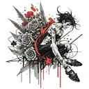 Angel demon evil good time flowers blood tattoo design idea