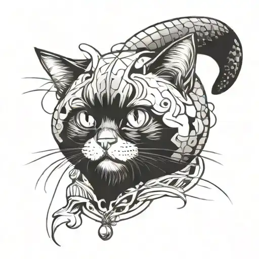 comic cat funny tattoo design idea