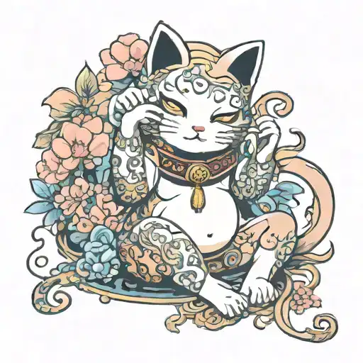 Nude maneki neko girl tattoo design idea