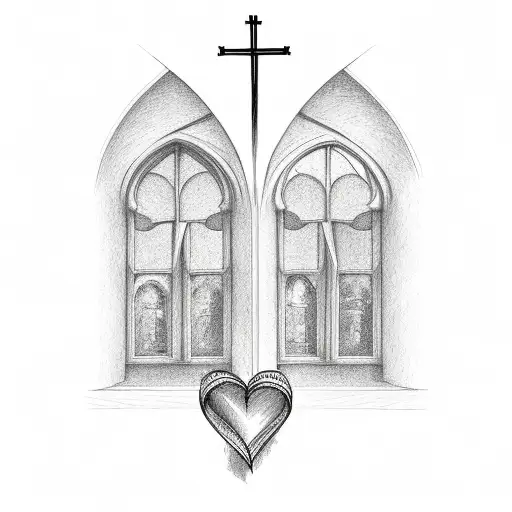 church with heart windows tattoo design idea