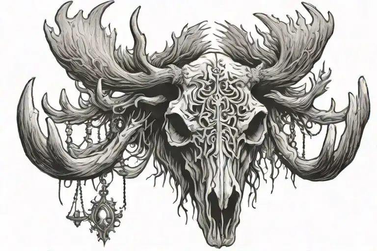 Evil Moose Skull tattoo design idea