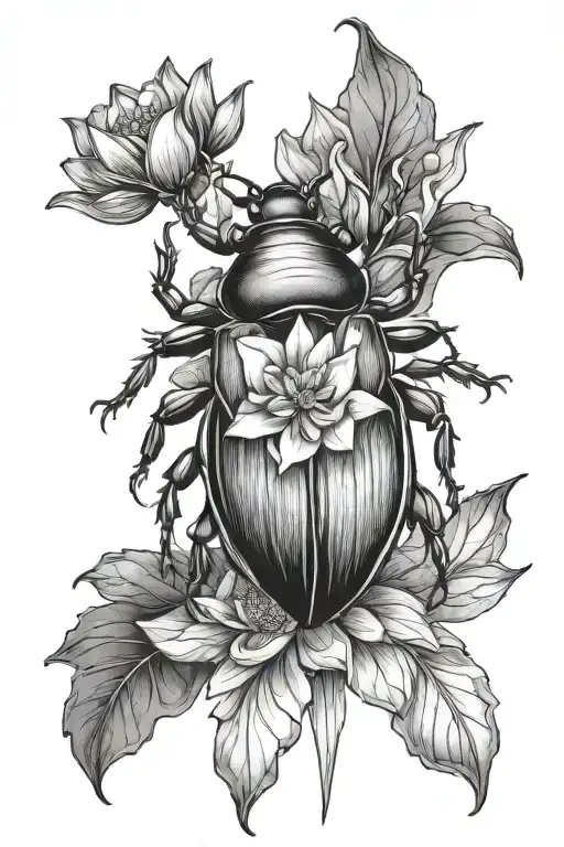 beetle lotus flower ornaments tattoo design idea