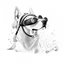 “silhouette profile of a dog swimming with diving goggles and fins tattoo design idea