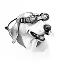 “silhouette profile of a dog swimming with diving goggles and fins tattoo design idea