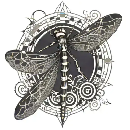 dragonfly, music, semi colon integrated tattoo design idea