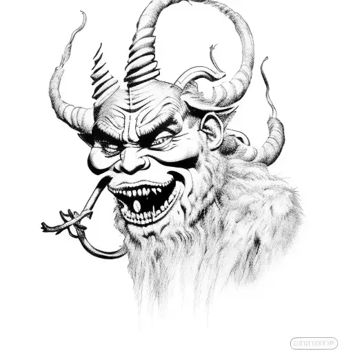 Krampus holding a severed head tattoo design idea