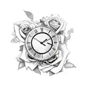 broken Time clock with roses  tattoo design idea