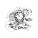 broken Time clock with roses  tattoo design idea
