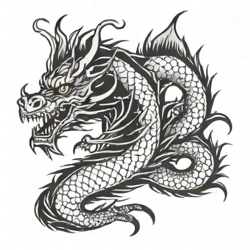 japanese dragon with femine face  tattoo design idea