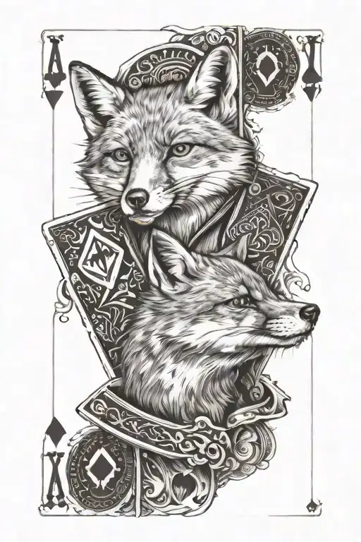 fox plays ace and jack cards tattoo design idea