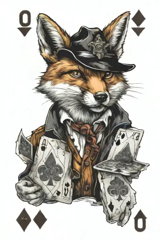 fox plays ace and jack cards tattoo design idea