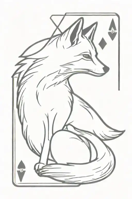 fox plays ace and jack cards minimalism tattoo design idea
