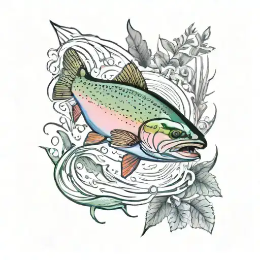 trout with nature scene on the inside of the trout tattoo design idea