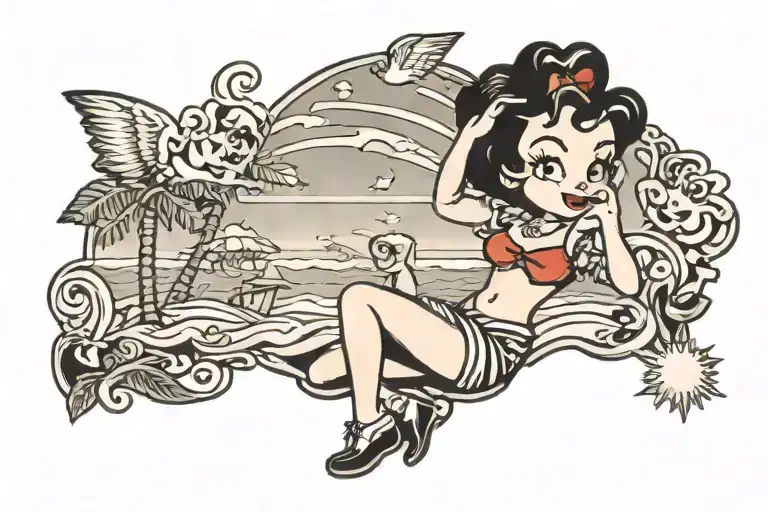 betty boop beach tattoo design idea