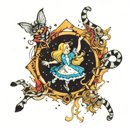 alice in wonderland falling down a black hole tattoo design idea