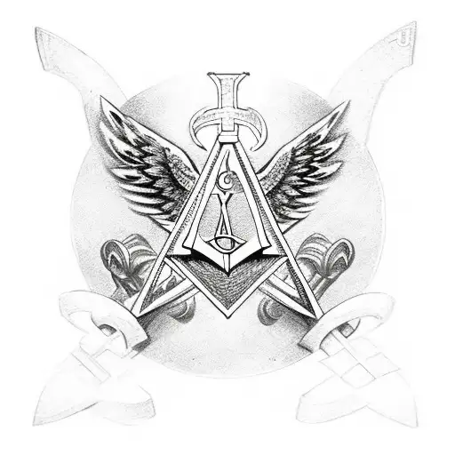masonic symbol with a catholic cross and an angel with big wings and male body  tattoo design idea