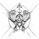 masonic symbol with a catholic cross and an angel with big wings and male body  tattoo design idea