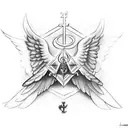 masonic symbol with a catholic cross and an angel with big wings and male body  tattoo design idea
