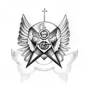 masonic symbol with a catholic cross and an angel with big wings and male body  tattoo design idea