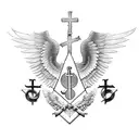 masonic symbol with a catholic cross and an angel with big wings and male body  tattoo design idea