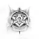 masonic symbol with a catholic cross and an angel with big wings and male body  tattoo design idea