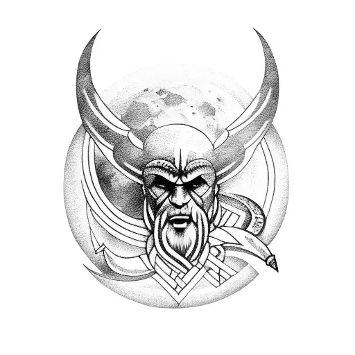 Moon with vikings runes tattoo design idea