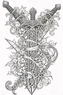 sword going through vines wrapped tattoo design idea